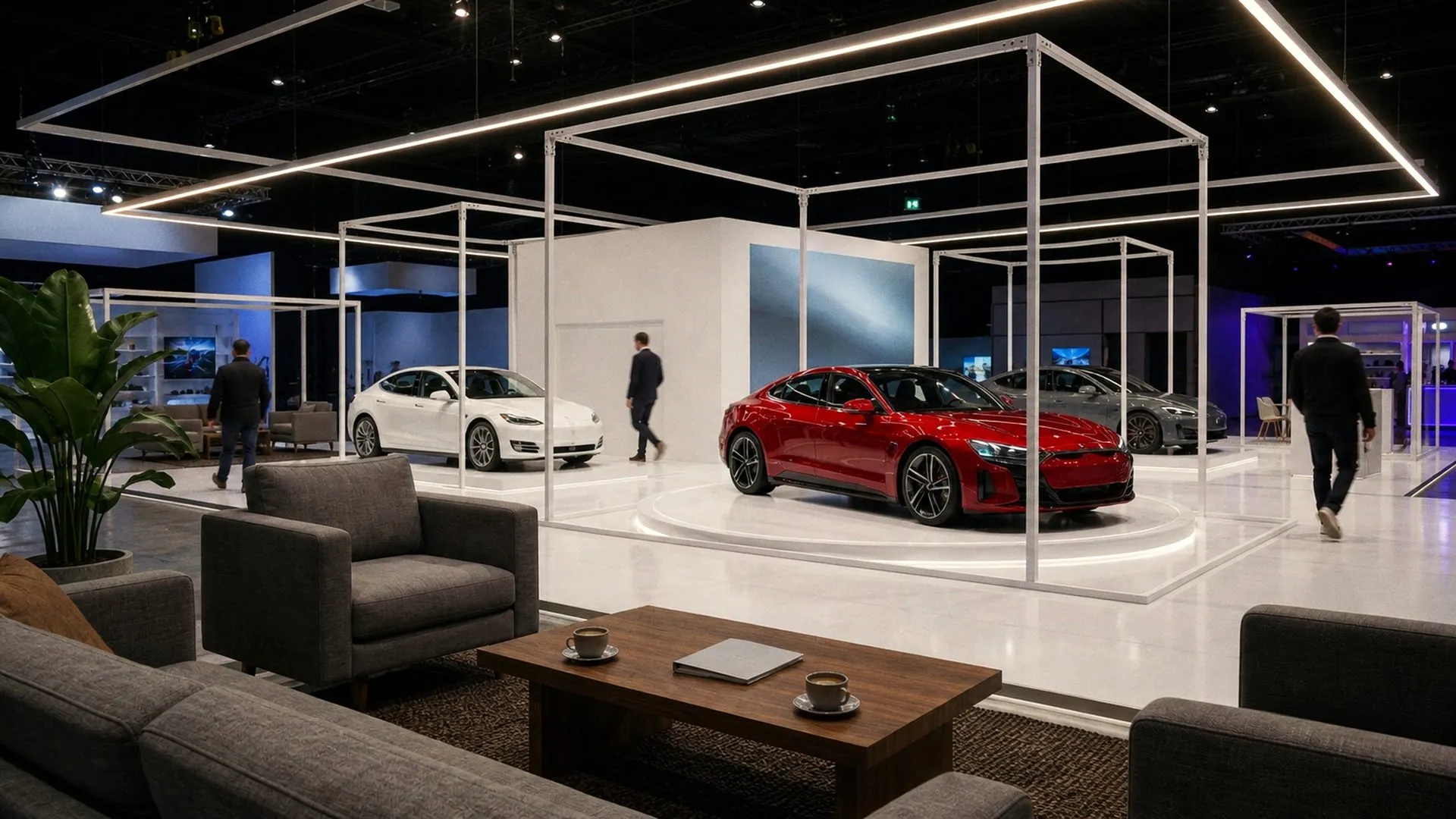 Lounge seating and the car on its turntable