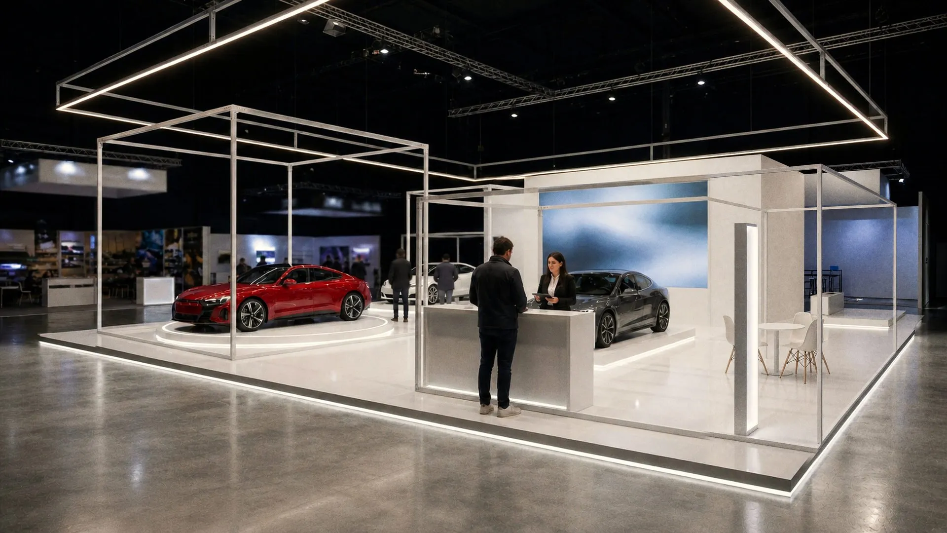 Side view of the stand with visitors