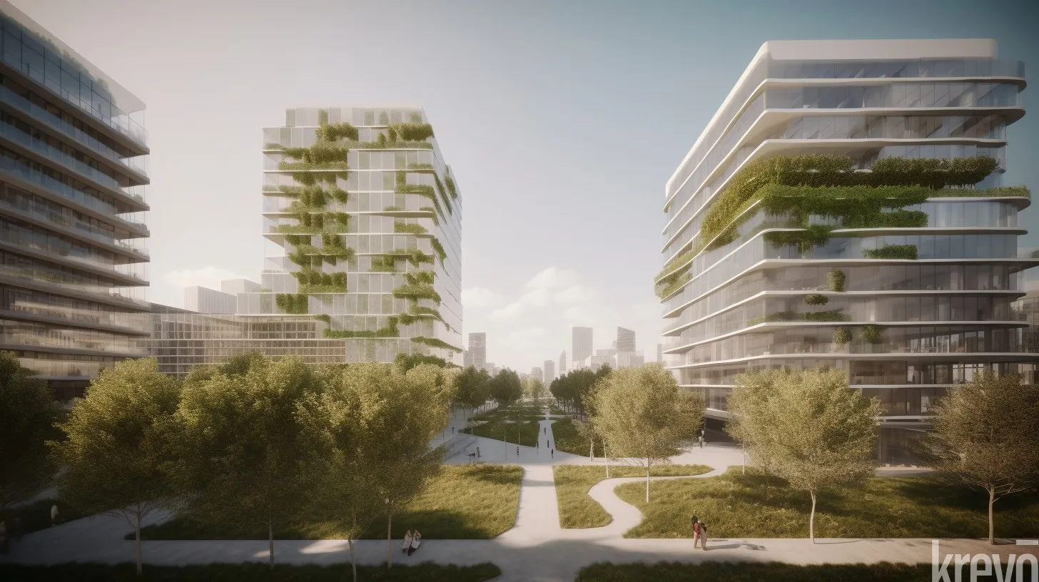 Towers with planted terraces beside the park